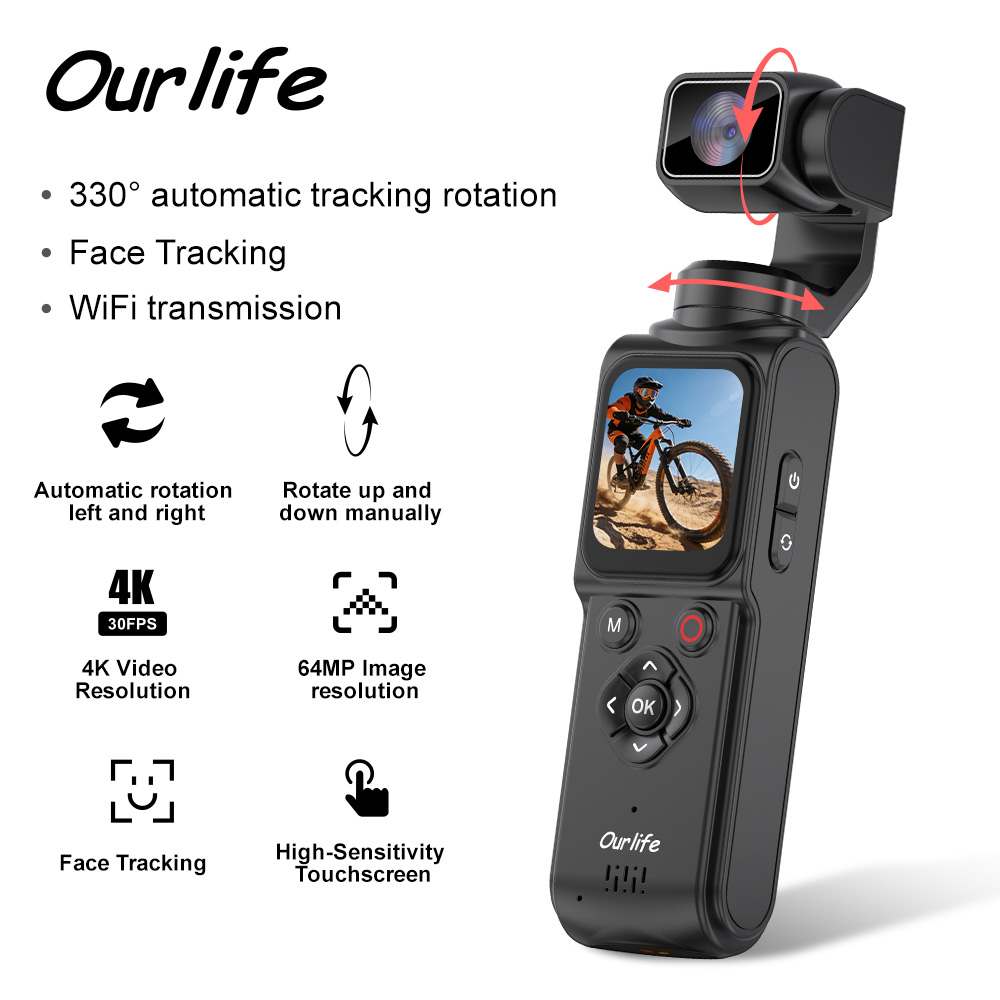 Runcam Camera - Экшн-камера Ourlife 4K 330 ° Стабилизатор