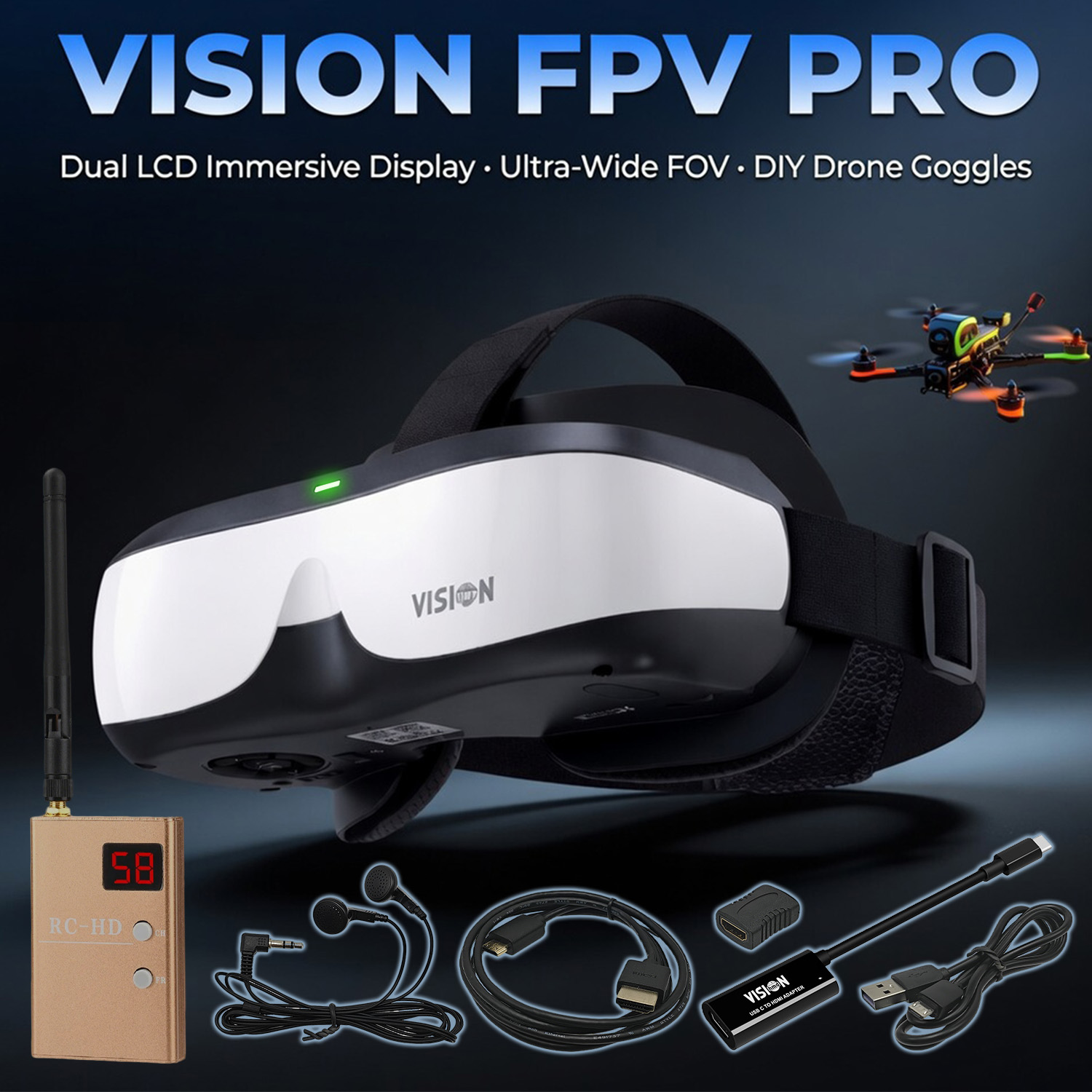 Очки FPV, накладные на голову, – обзор и цена Drone Goggles Dji
